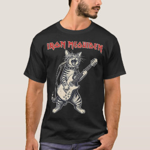 En heavy metal katt spelar på gitarr och sång i t shirt