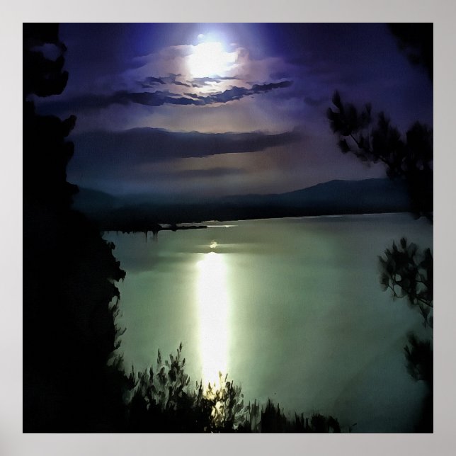 En hel måne som reflekterar över Egeiska havets na Poster (Framsidan)