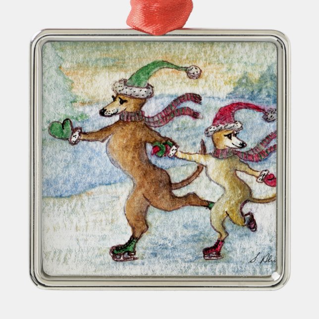 En helgdagtradition - åka skridskor julgransprydnad metall (Framsidan)