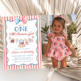 En helt amerikansk patriotisk flickas 1-års fotobi inbjudningar