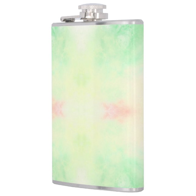 En hip flask med en pastell akvarelldesign  fickplunta (Vänster)