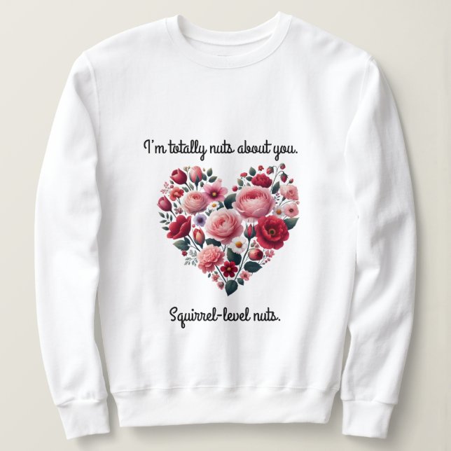 En hjärtformad bukett av blommor, jag är helt nu t shirt (Design framsida)