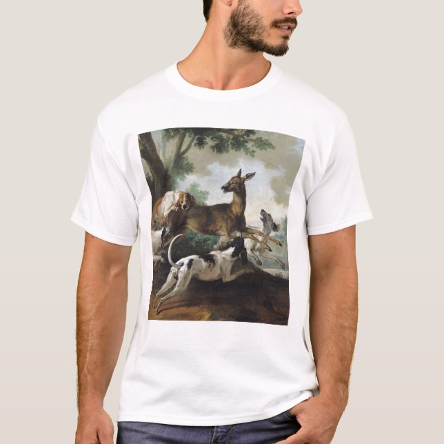 En hjort som jagas av hundar, 1725 tee (Framsida)