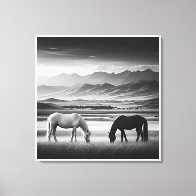En högkvalitativ målning med hästdesign och en canvastryck (Framsida)