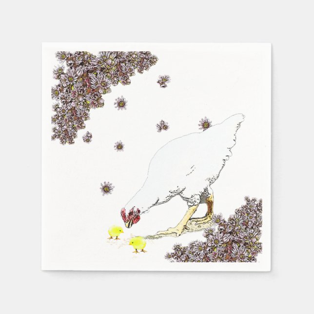 En höna och chickar pappersservett (Framsidan)