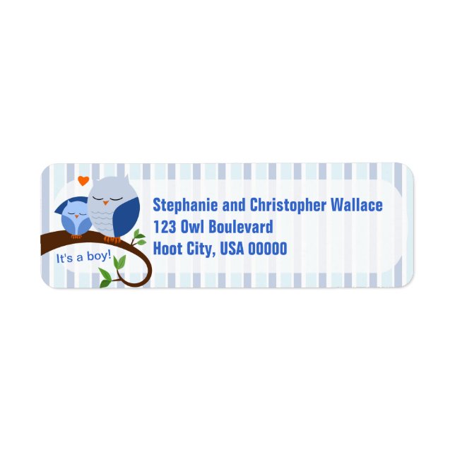 En hoot av en blått returadressetikett för babysko returadress etikett (Framsidan)