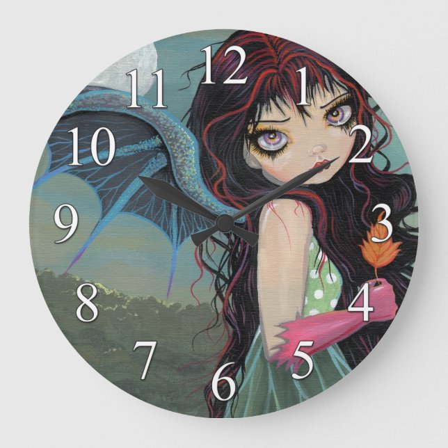 En höst Löv Gothic Fairy Vampire Clock Stor Klocka (Framsida)