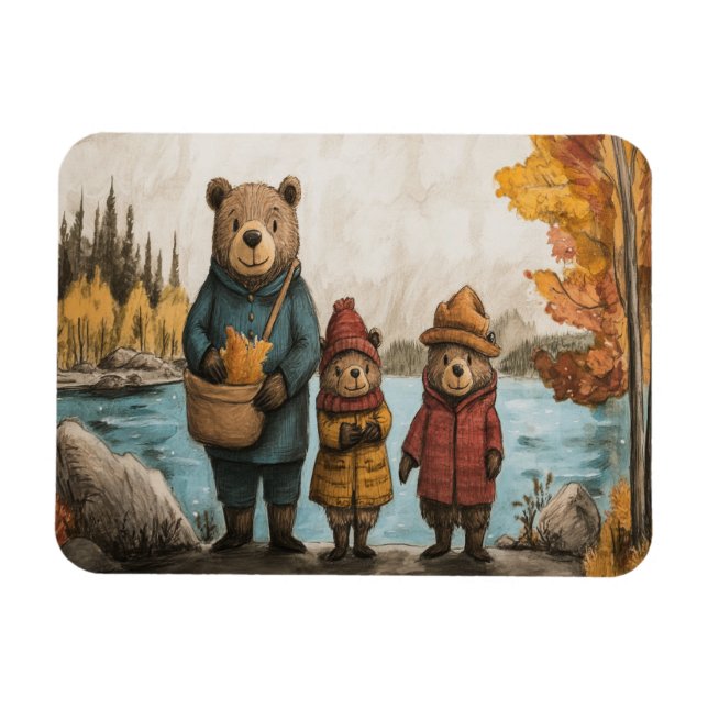 En höstdag med björnfamiljen vid sjön magnet (Horisontell)