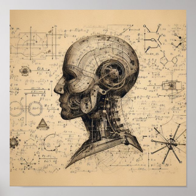 En humanoid överlagrad på ett dataark poster (Framsidan)