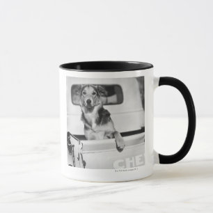 En hund i en bil mugg