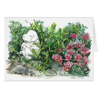 En hund och blommor hälsningskort
