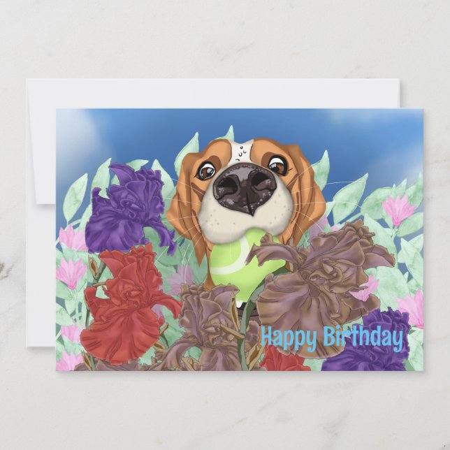 En hund på en blomma fält. Platt Helgdag Julkort (Framsida)