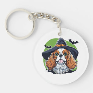 En hund som bär en häxhatt med fladdermöss