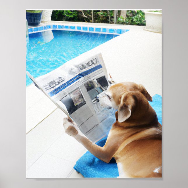 En hund som läser en tidning från bassäng poster (Framsidan)
