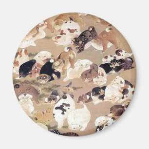 En hundra Hundar Illustration av Ito Jakuchu Magnet