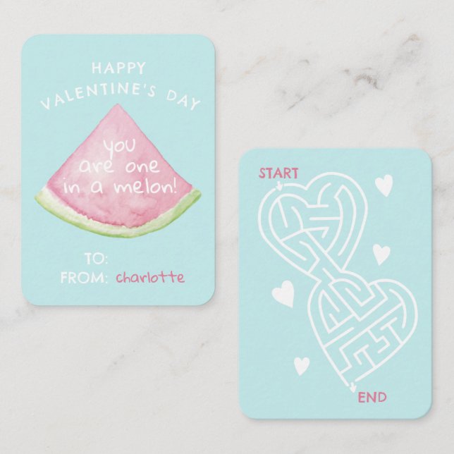 En i A Melon vattenmelon klassrum Valentine  Inte Anteckningskort (Fram/baksida)