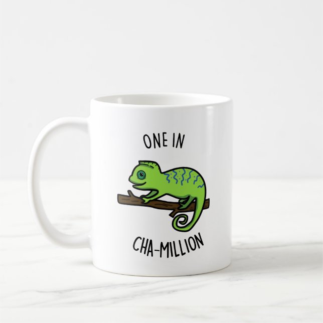 En i Cha-Million Funny Chameleon Pun Kaffemugg (Vänster)