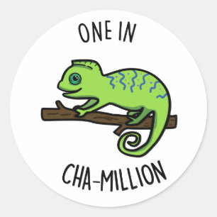 En i Cha-Million Funny Chameleon Pun Runt Klistermärke