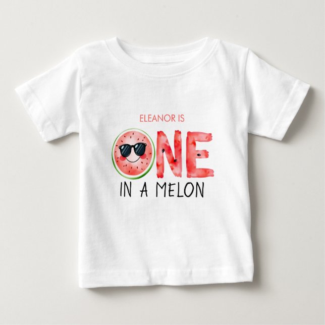 En i en melon 1-års födelsedag akvarell vattenmelo t shirt (Framsida)