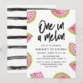 En i en melon 1-års födelsedagsfest inbjudningar