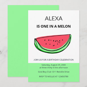 En i en melon 1-års födelsedagsvattenmelon Födelse Inbjudningar
