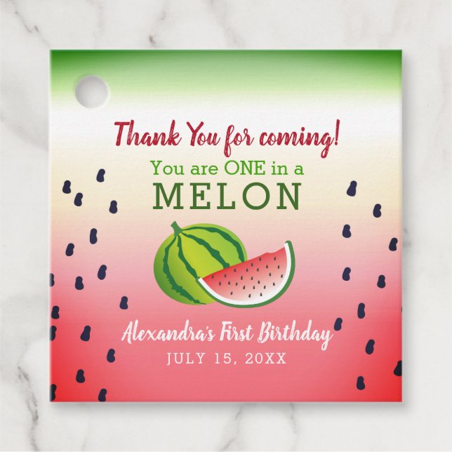 En i en Melon 1-årsfest Gåvor Etiketter (Framsida)