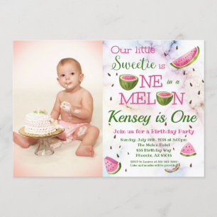 En i en Melon 1st Watermelon Birthday-inbjudan Inbjudningar