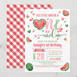 En i en Melon Birthday-inbjudan - Gingham Inbjudningar
