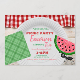 En i en melon, en vattenmeloninbjudan, picknick inbjudningar