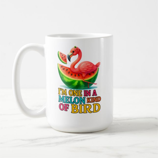 En i en melon flamingo - Rolig tropisk fågel  Kaffemugg (Vänster)