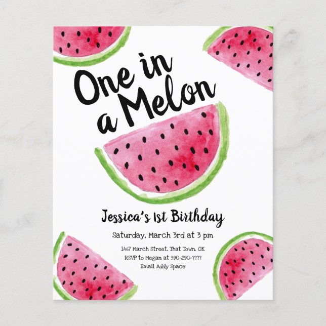 En i en Melon Födelsedagsfest-budgetinbjudan (Framsida)