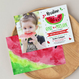 En i en melon första födelsedag Fotoinbjudan Inbjudningar
