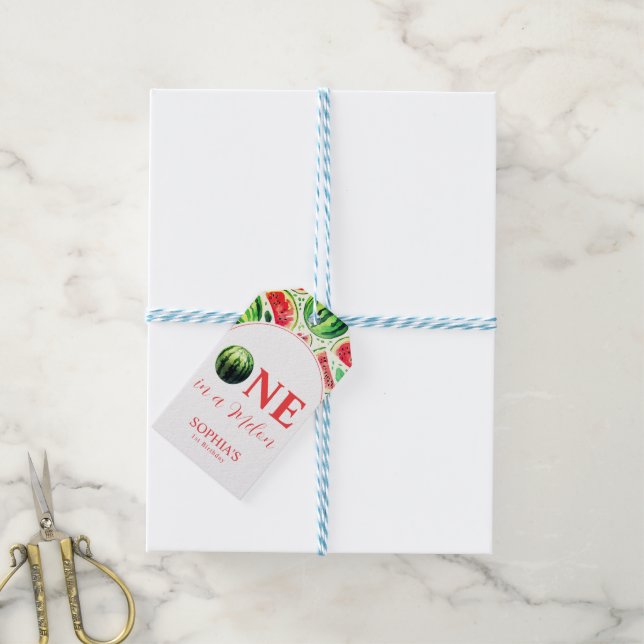 En i en melon första Födelsedagsfest Presentetikett (Med Snöre)