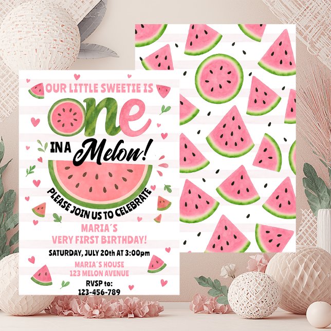 En i en melon Första födelsedagsinbjudan Redigerba Inbjudningar (Skapare uppladdad)