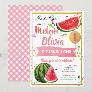 En i en melon första födelsedagsinbjudan rosa guld inbjudningar