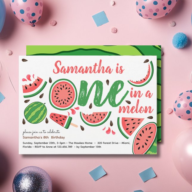 En i en melon första vattenmelon födelsedagsfest inbjudningar (Skapare uppladdad)