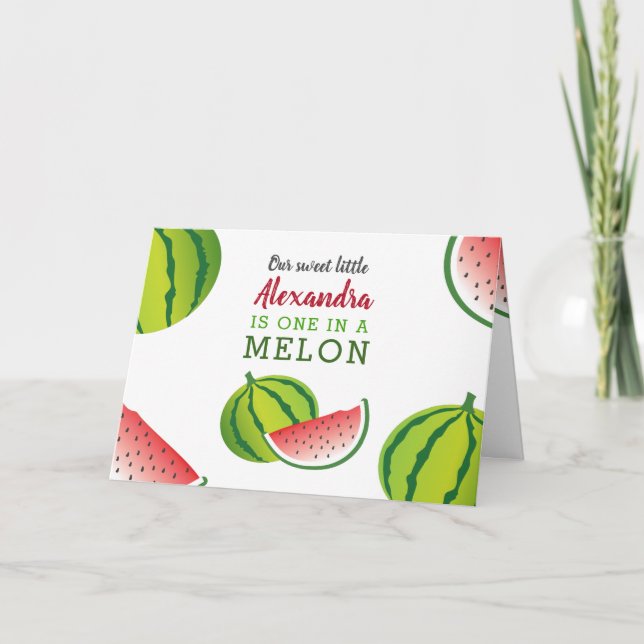 En i en Melon Foto 1-års födelsedag Vattenmelon Inbjudan (Framsida)