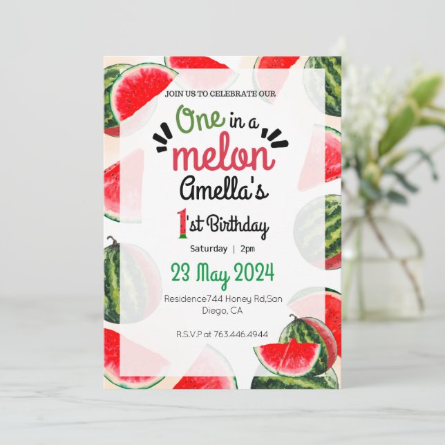 en i en melon Girls första födelsedag Inbjudningar (Stående Fram)