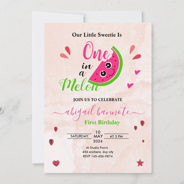 en i en melon liten söting vattenmelon inbjudningar (Framsida)
