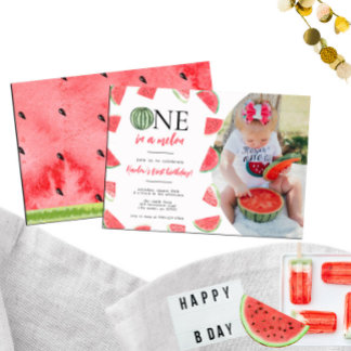 En i en Melon Photo 1st Birthday-inbjudan Inbjudningar
