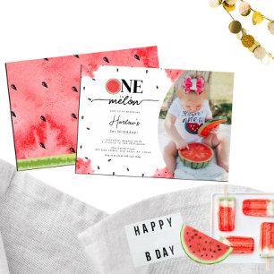 En i en Melon Photo 1st Birthday-inbjudan Inbjudningar