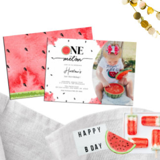 En i en Melon Photo 1st Birthday-inbjudan Inbjudningar