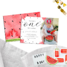 En i en Melon Photo 1st Birthday-inbjudan