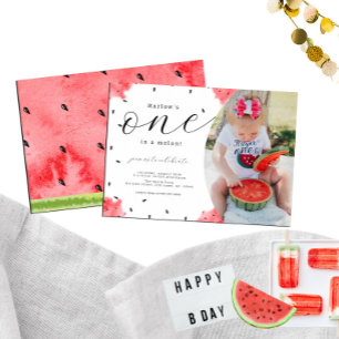 En i en Melon Photo 1st Birthday-inbjudan Inbjudningar