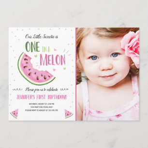 En i en Melon Rosa Girl First Birthday-inbjudan Inbjudningar