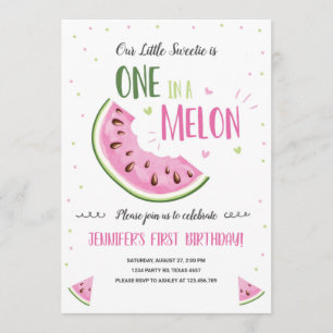 En i en Melon Rosa Girl First Birthday-inbjudan Inbjudningar