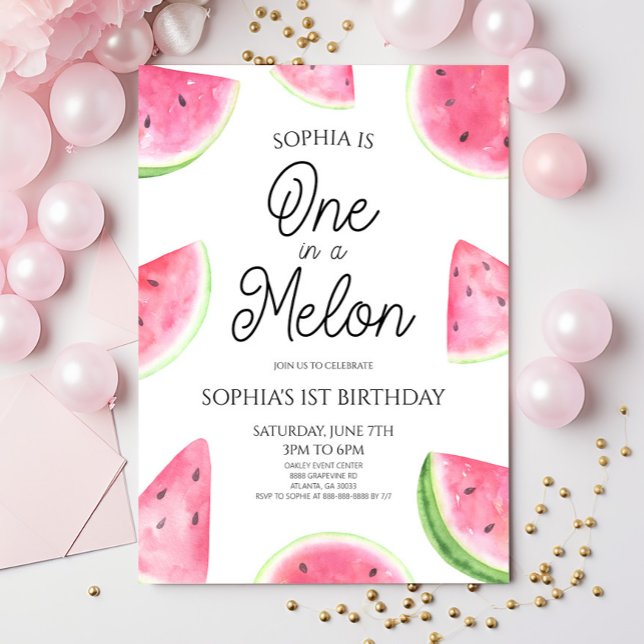 En i en melon rosa vattenmelon 1-års födelsedagsfe inbjudningar (Skapare uppladdad)