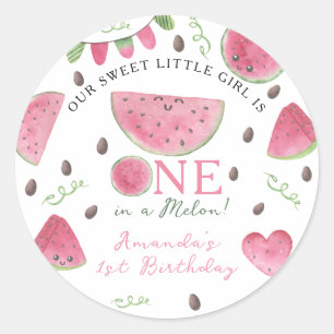 En i en melon Söt vattenmelonflicka 1-årsdag Runt Klistermärke