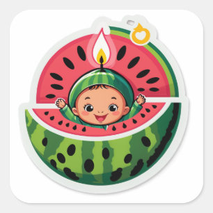En i en melon – sötaste 1-års överraskning fyrkantigt klistermärke