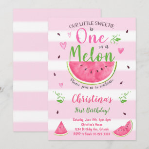 En i en Melon-Vattenmelon 1-års födelsedagsinbjuda Inbjudningar